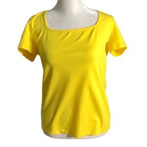 Mangopop Yellow Square Neck Top Women’s LG — Short Sleeve, Stretch, Casual